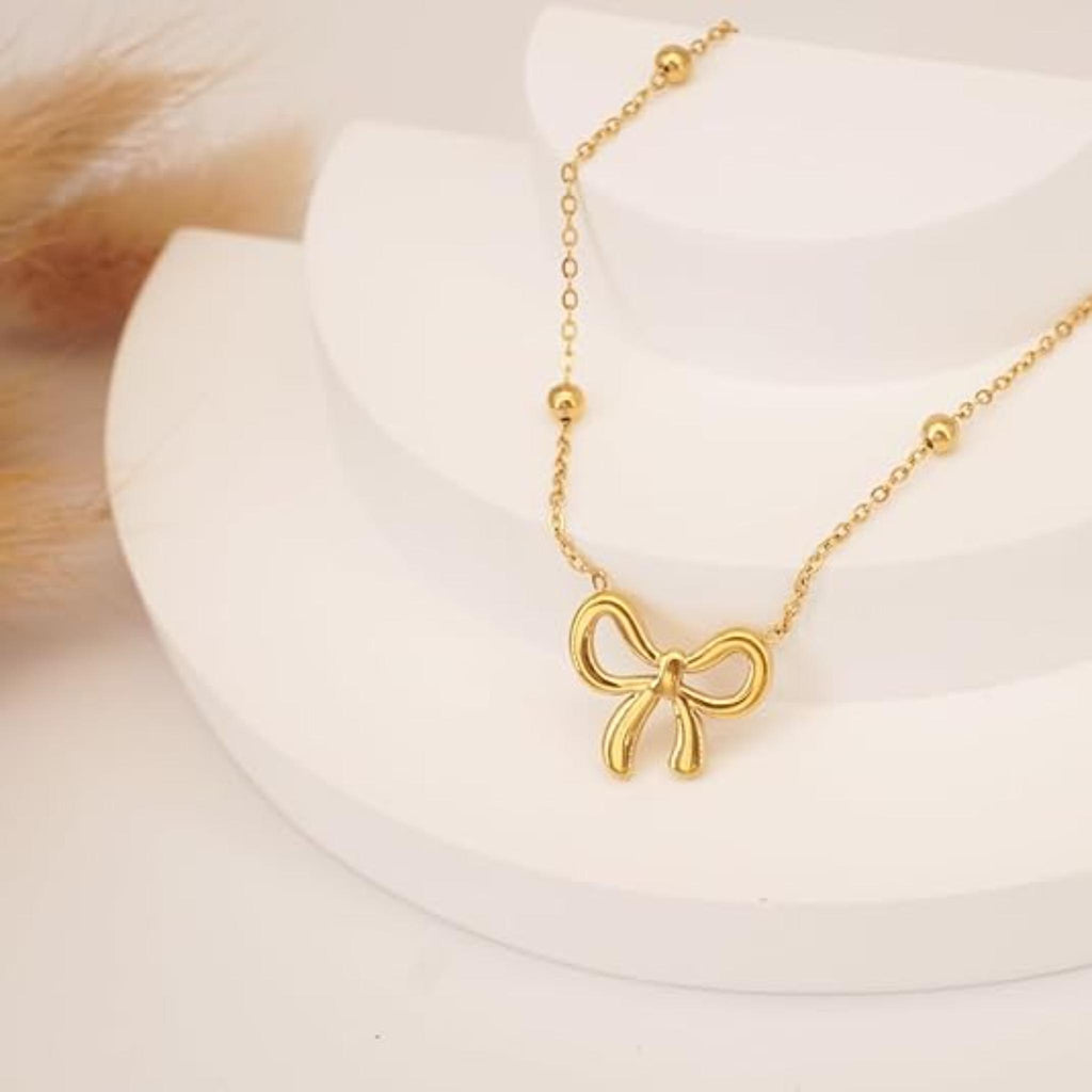 14K Gold Plated Bow Necklace for Women – Elegant Ribbon Choker, Luxury Jewelry by Aureza