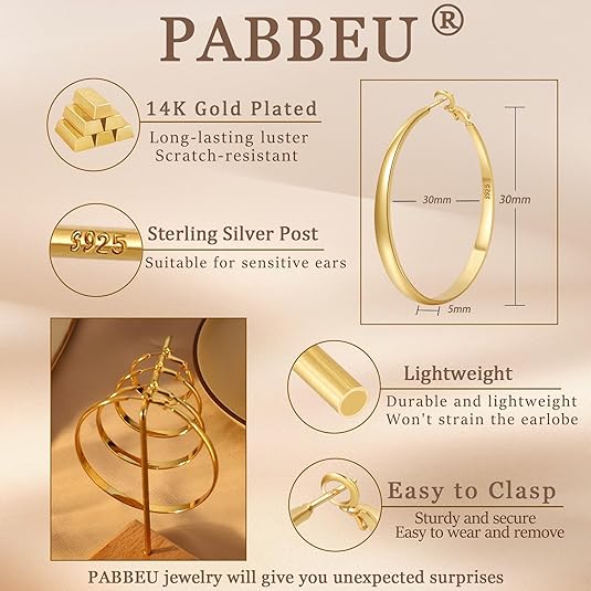 Aureza Large Gold Hoop Earrings – Thin Lightweight Hypoallergenic Hoops for Women  2. Keyword-Rich Version