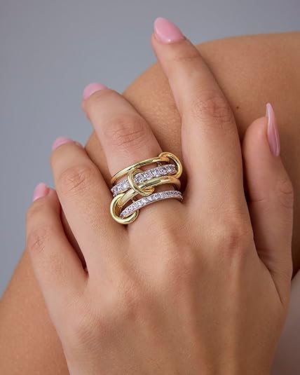 Aureza Interlocked Gold Rings for Women – 14K Gold Plated Stackable Statement Rings