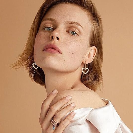 Aureza Heart Dangle Earrings – Gold Plated Leverback Drop Earrings for Women