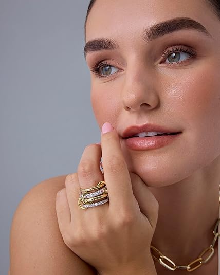 Aureza Interlocked Gold Rings for Women – 14K Gold Plated Stackable Statement Rings
