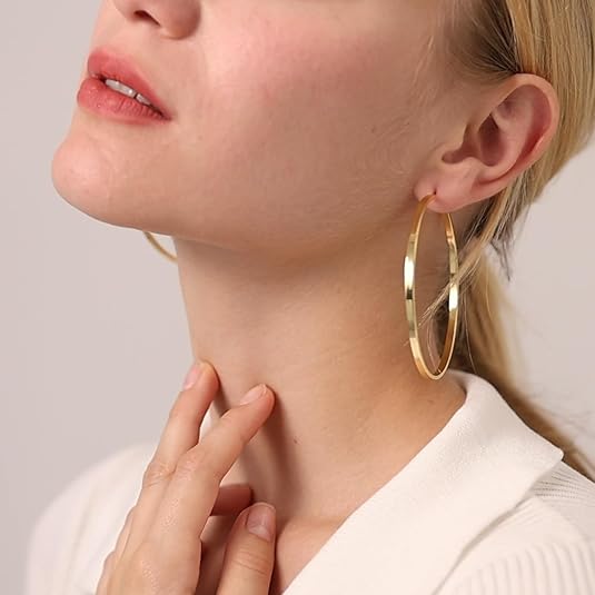 Aureza Large Gold Hoop Earrings – Thin Lightweight Hypoallergenic Hoops for Women  2. Keyword-Rich Version