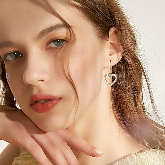 Aureza Heart Dangle Earrings – Gold Plated Leverback Drop Earrings for Women