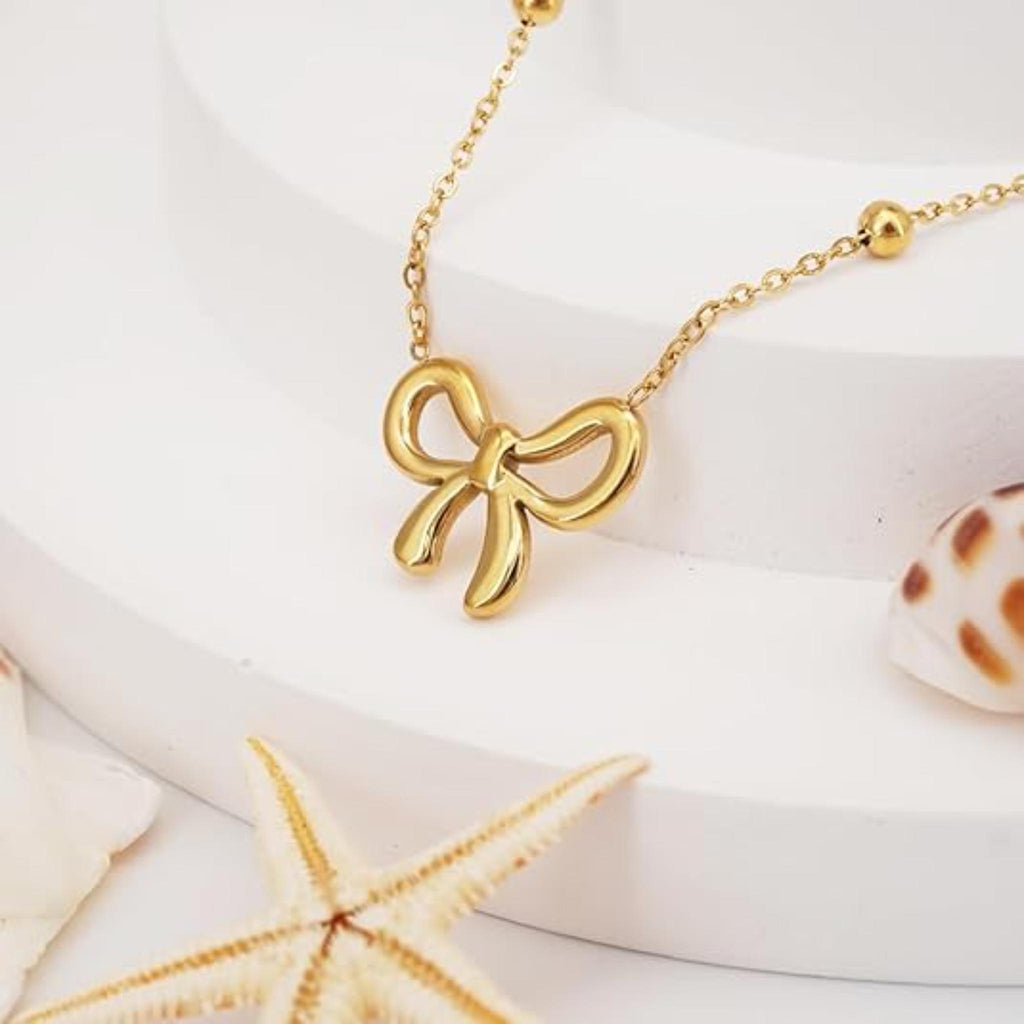 14K Gold Plated Bow Necklace for Women – Elegant Ribbon Choker, Luxury Jewelry by Aureza
