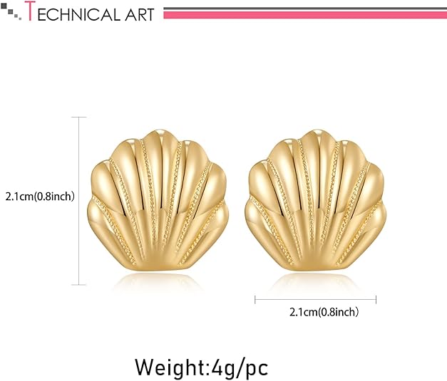 Gold Seashell Stud Earrings for Women – 14K Gold Plated Beach Jewelry