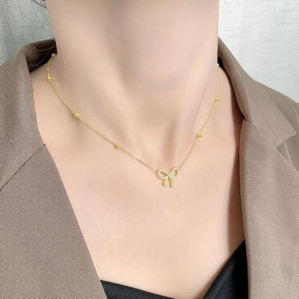 14K Gold Plated Bow Necklace for Women – Elegant Ribbon Choker, Luxury Jewelry by Aureza