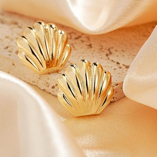 Gold Seashell Stud Earrings for Women – 14K Gold Plated Beach Jewelry