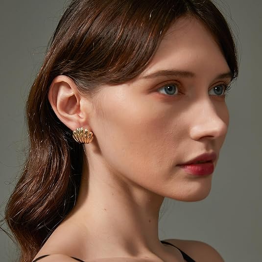 Gold Seashell Stud Earrings for Women – 14K Gold Plated Beach Jewelry
