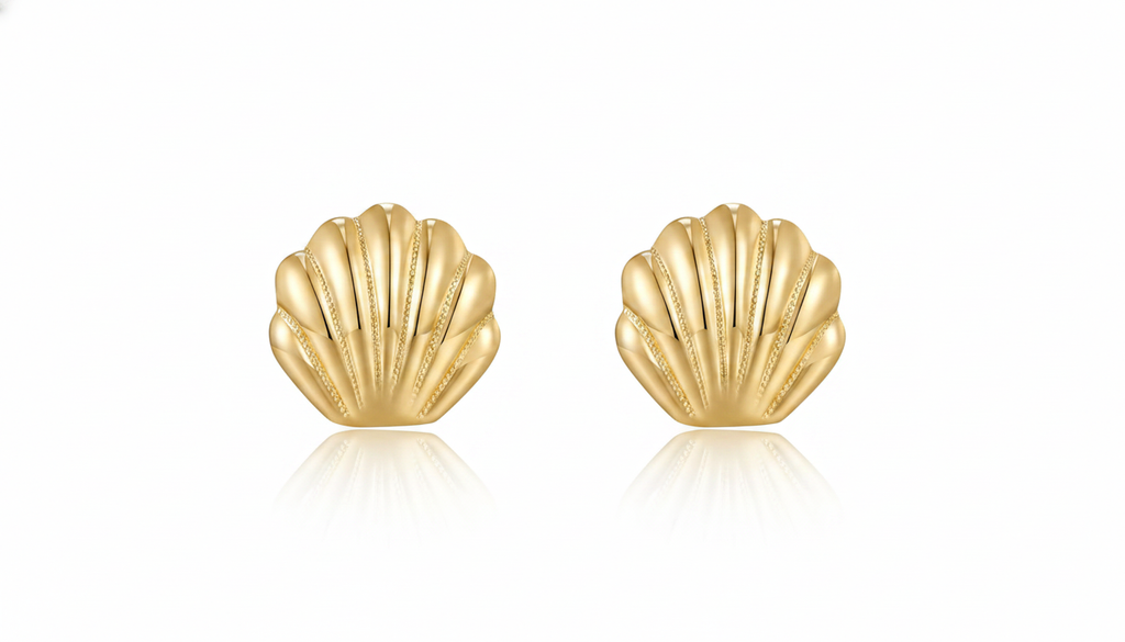 Gold Seashell Stud Earrings for Women – 14K Gold Plated Beach Jewelry