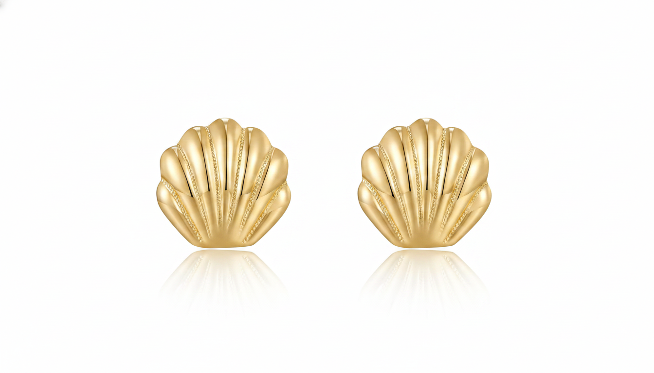 Gold Seashell Stud Earrings for Women – 14K Gold Plated Beach Jewelry