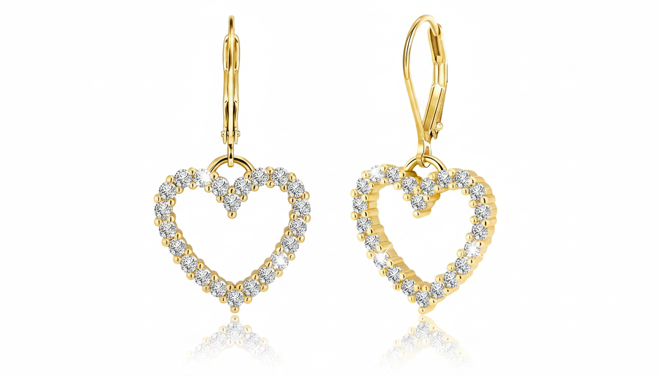 Aureza Heart Dangle Earrings – Gold Plated Leverback Drop Earrings for Women