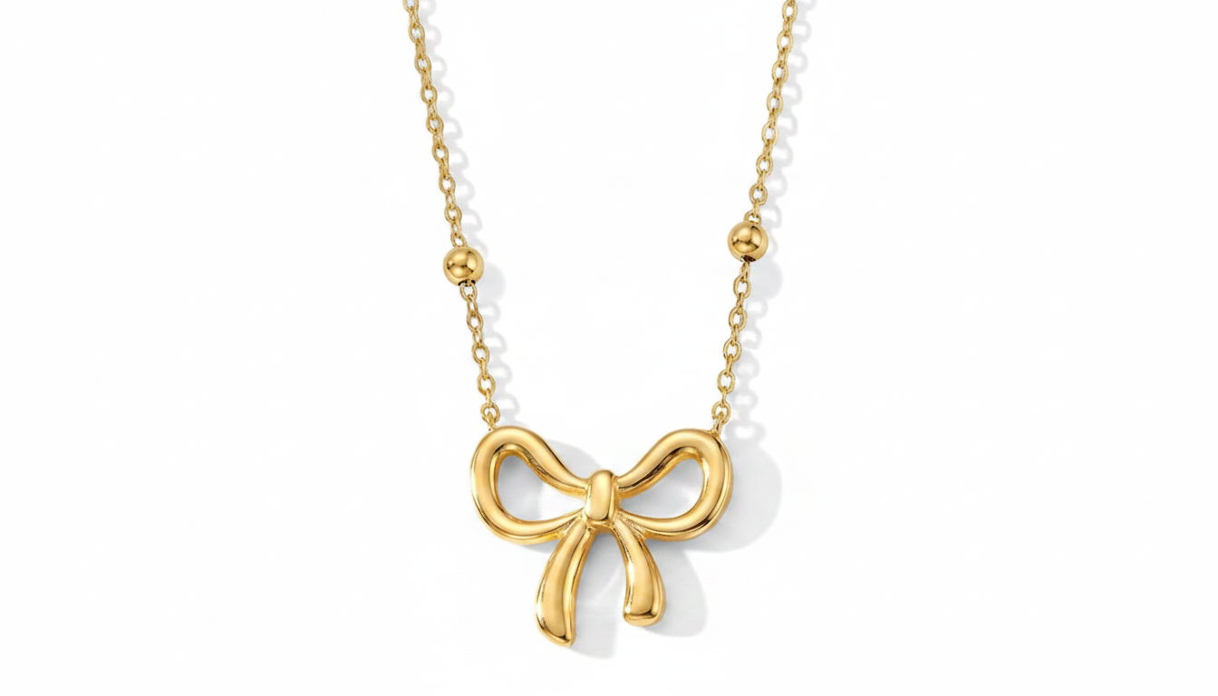 14K Gold Plated Bow Necklace for Women – Elegant Ribbon Choker, Luxury Jewelry by Aureza