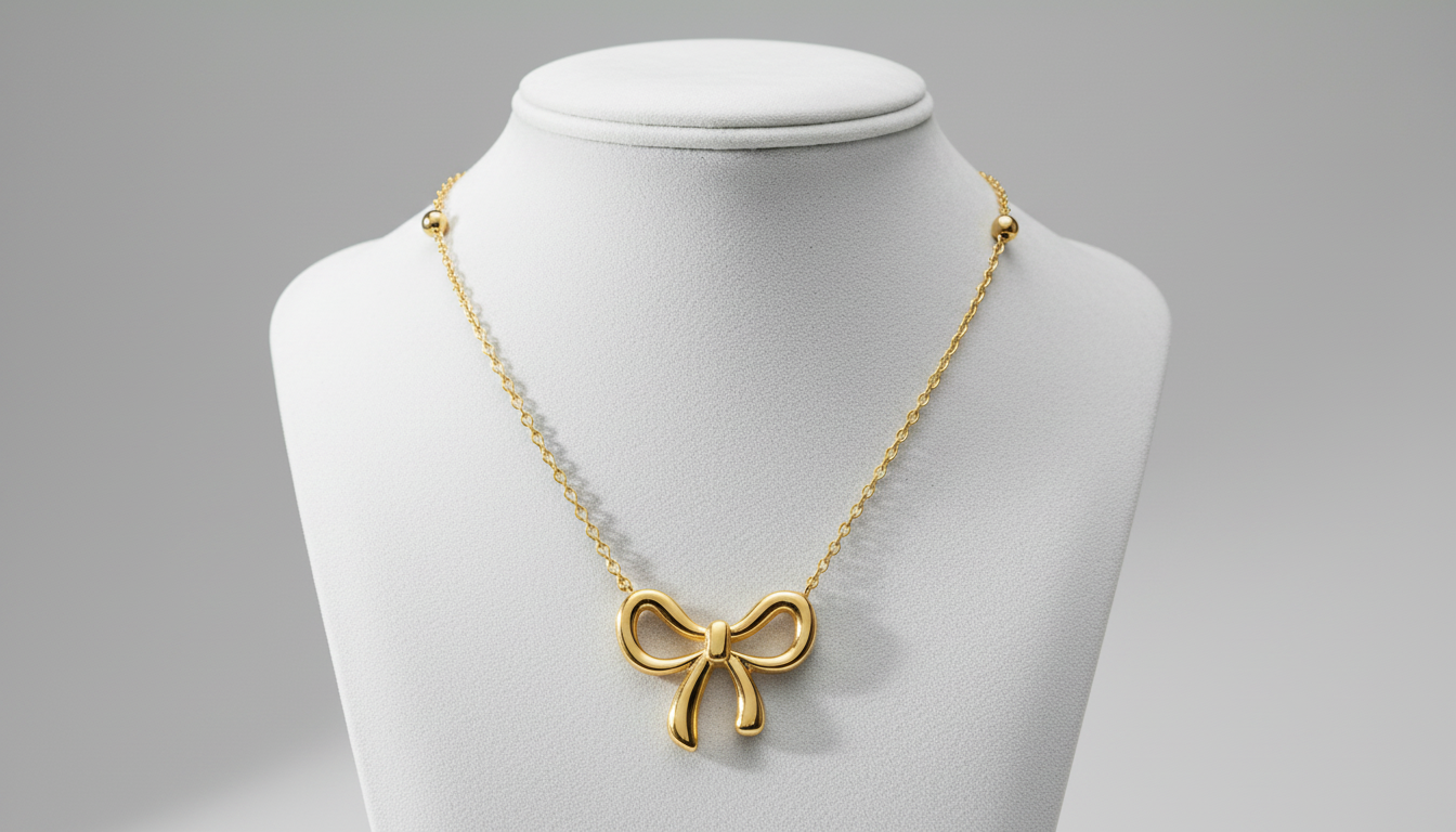 14K Gold Plated Bow Necklace for Women – Elegant Ribbon Choker, Luxury Jewelry by Aureza