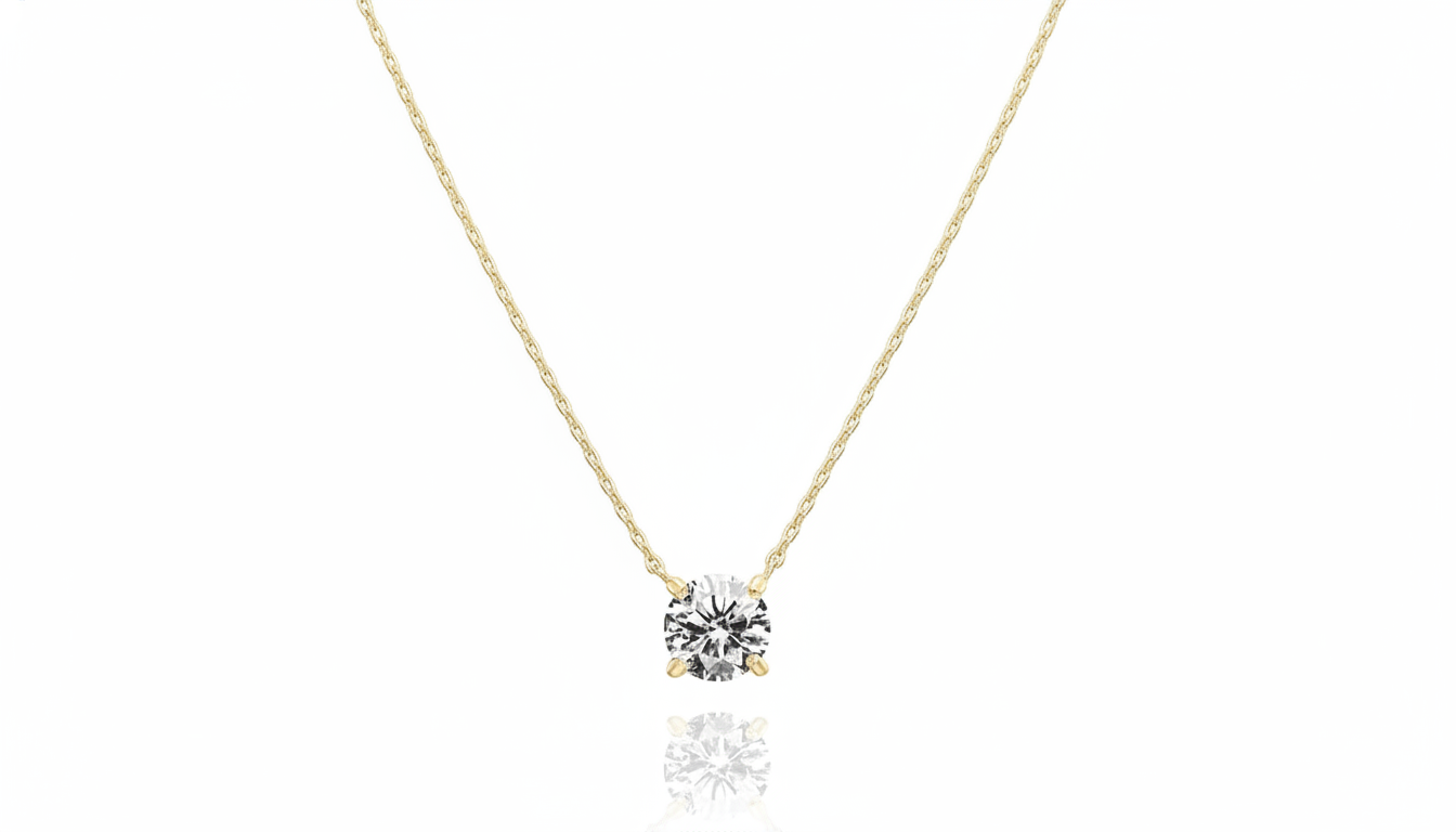 Aureza 14K Gold Plated Crystal Necklace – 1.5 Carat Solitaire Choker for Women