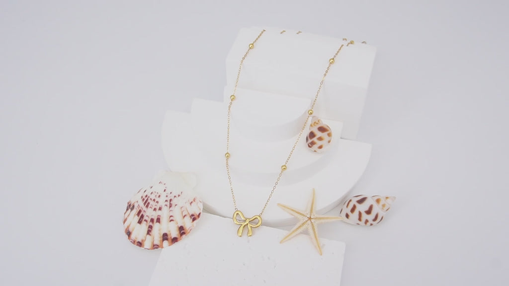 14K Gold Plated Bow Necklace for Women – Elegant Ribbon Choker, Luxury Jewelry by Aureza