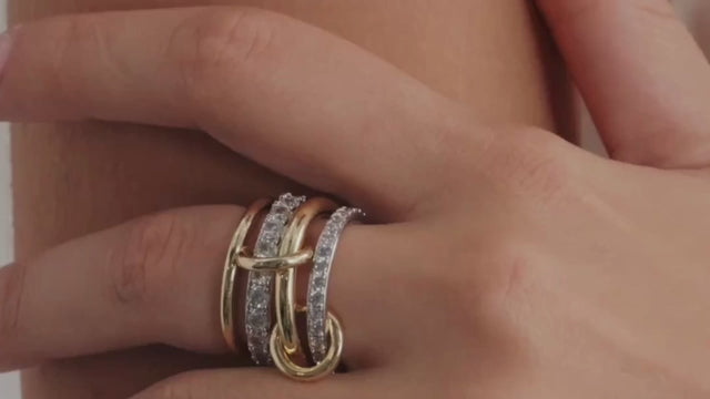 Aureza Interlocked Gold Rings for Women – 14K Gold Plated Stackable Statement Rings